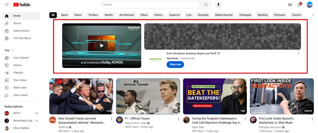 Masthead ads